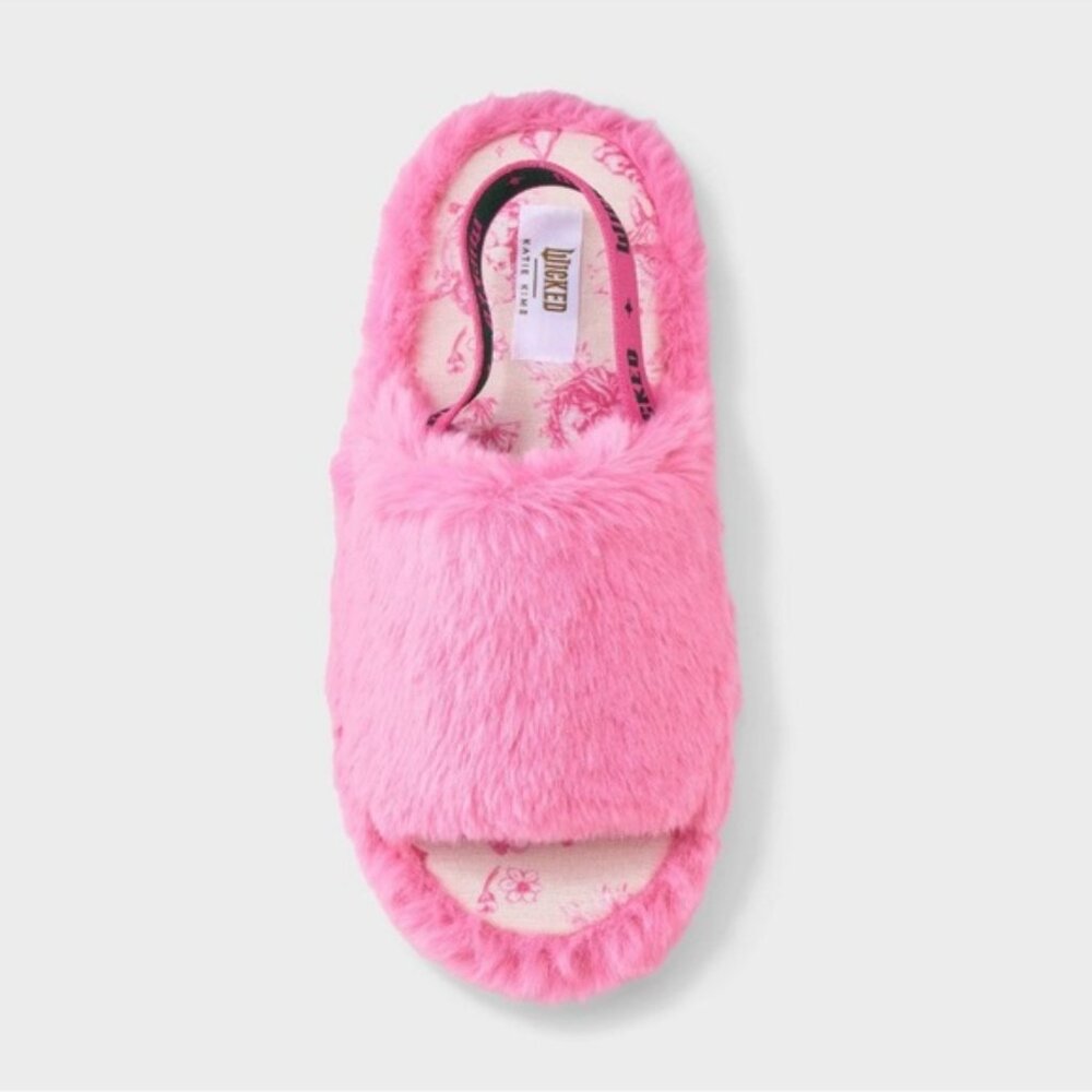 Girls' Wicked x Katie Kime Pink Fuzzy Slide Slippers Size 2/3